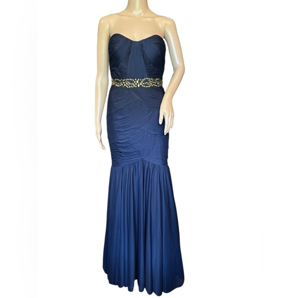 Vintage Cache Gown Prom Dress Womens Blue Beaded Jewels Mermaid Size 0 Y2K 90s